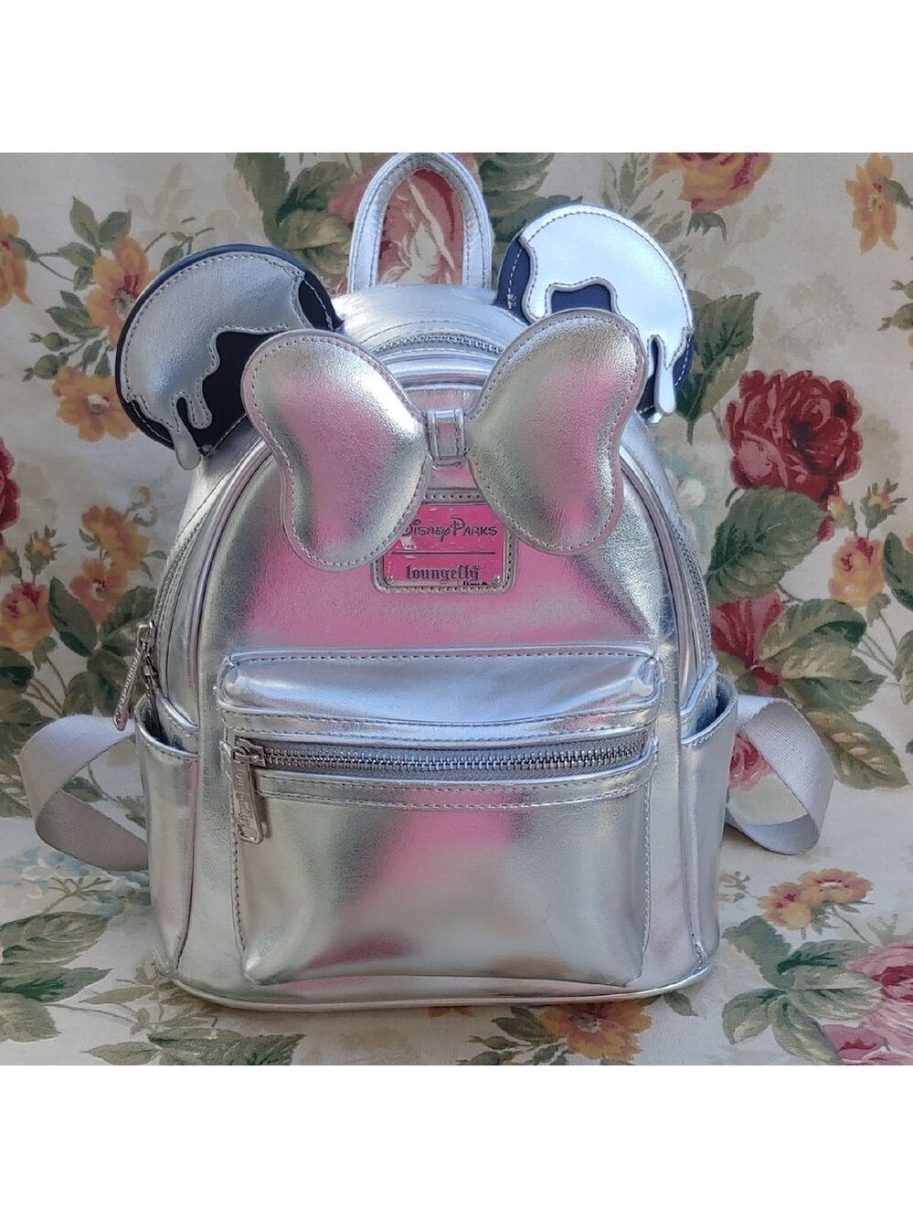 Loungefly Disney Parks 100 Years of Wonder Silver Minnie Mouse Mini Backpack